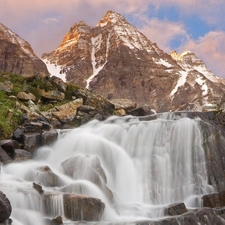 Mountains, waterfall