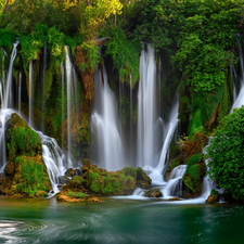 VEGETATION, Bosnia and Herzegovina, River, rocks, Kravica Waterfalls