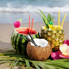 watermelon, ananas, cocktails, Coconut, tropics