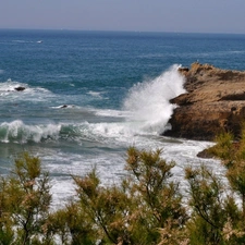 Coast, rocks, Waves, sea