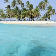 Island, sea, Waves, Palms
