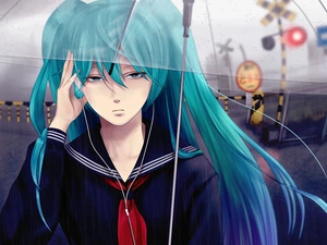 way, railway, Hatsune Miku, Umbrella, Vocaloid