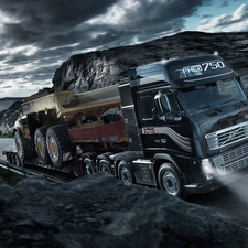 rocks, lorry, FH16 750, Way, Volvo cars