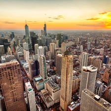 west, sun, panorama, town, Chicago