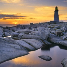 west, sun, maritime, rocks, Lighthouse