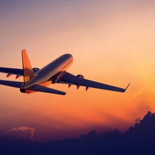 west, sun, passenger, clouds, plane