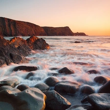 west, sun, cliff, Stones, sea