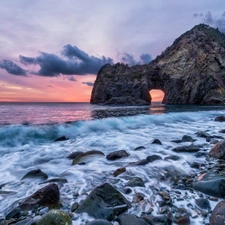 west, sun, rocks, Stones, sea