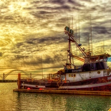 west, sun, fishing, port, smack