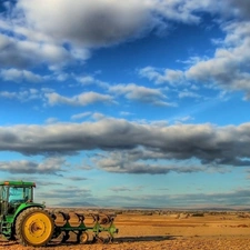 whale killer, clouds, field, cultivated, agrimotor