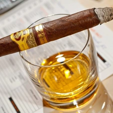 cigar, A glass, Whisky
