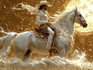 White, Horse, hair, a man, Hat, Ai, graphics, rider