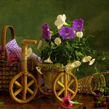 wicker, bouquet, basket, tea-towel, Bike, flowers