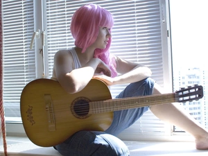 young, Guitar, Window, girl