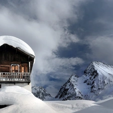 clouds, Home, winter, Mountains