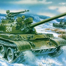 car in the meadow, tanks, winter