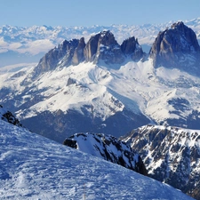 Mountains, peaks, winter, Snowy