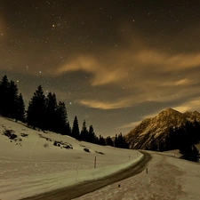 Mountains, Way, winter, forest