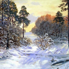 winter, forest, snow