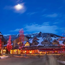 Town, Mountains, winter, Restaurant