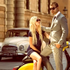 Women, a man, antique, Street, Automobile