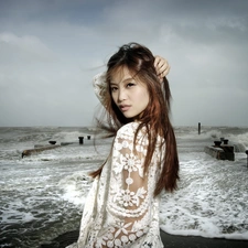 Women, sea, Waves