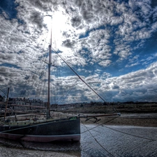 Yacht, clouds, lake