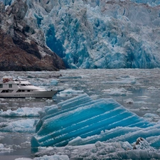 mountains, floe, Yacht, Ice