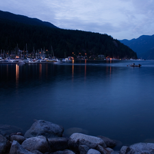 lake, Marina, Yachts, evening