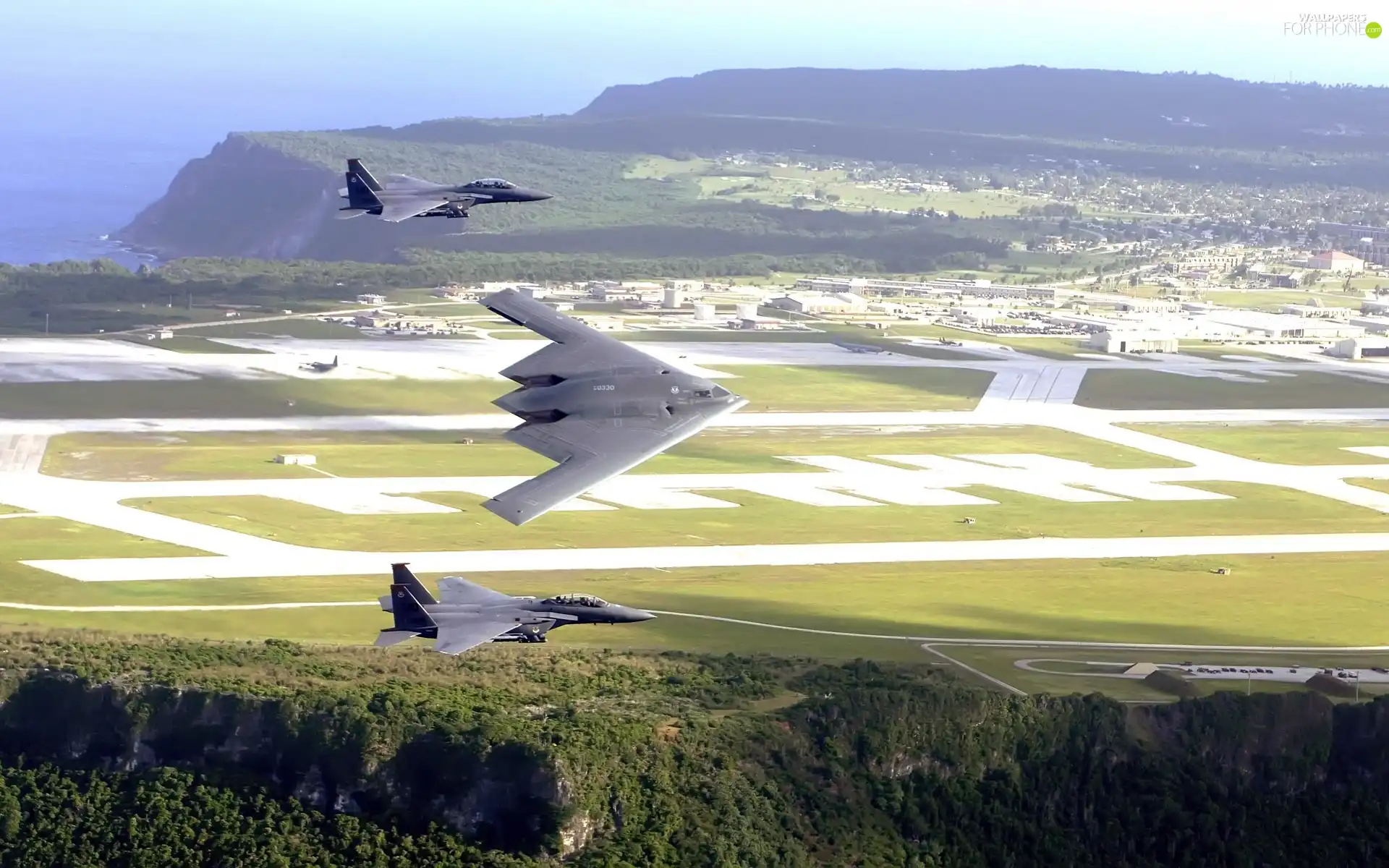 B-2 Spirit, airport, F-16, bomber, fighter