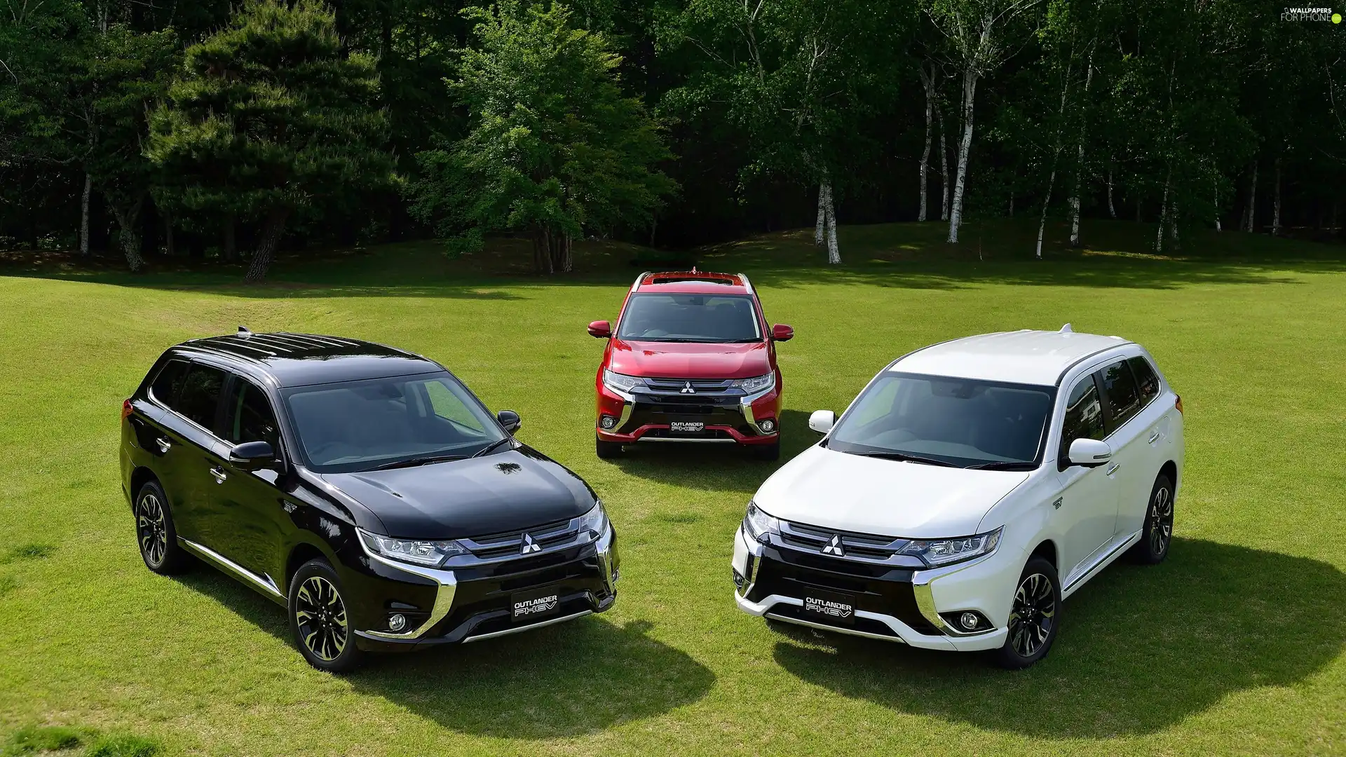 Meadow, forest, Mitsubishi Outlander PHEV, 2016, Three