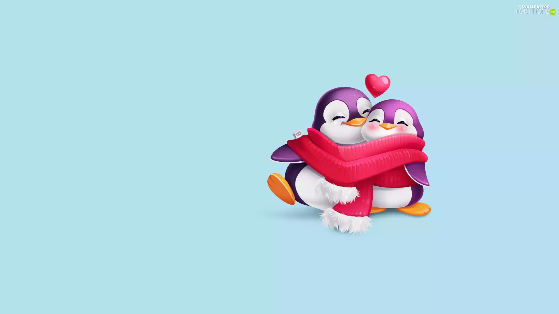 Scarf, 2D, penguin, Heart, cuddled