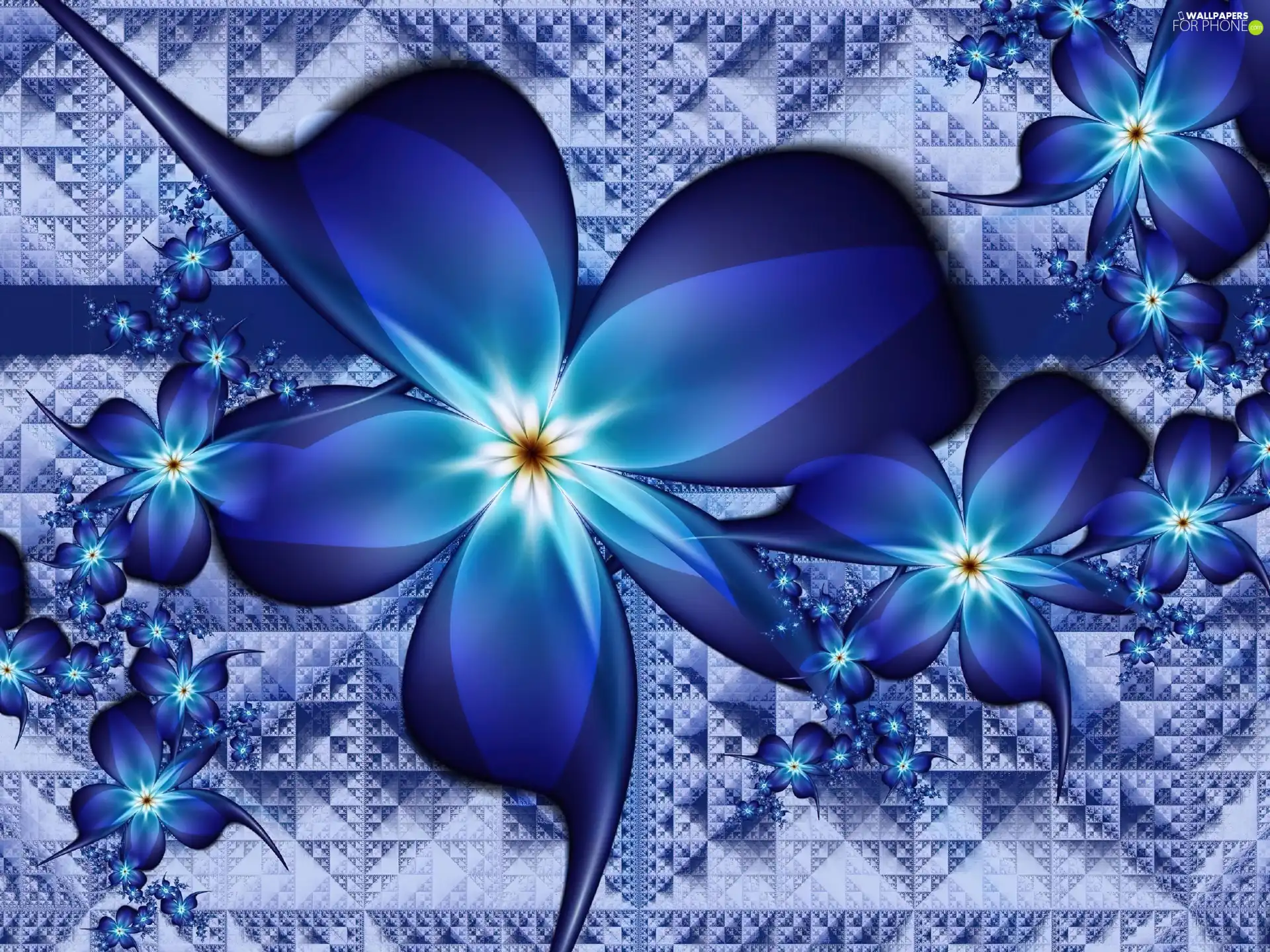 abstraction, Blue, Flowers