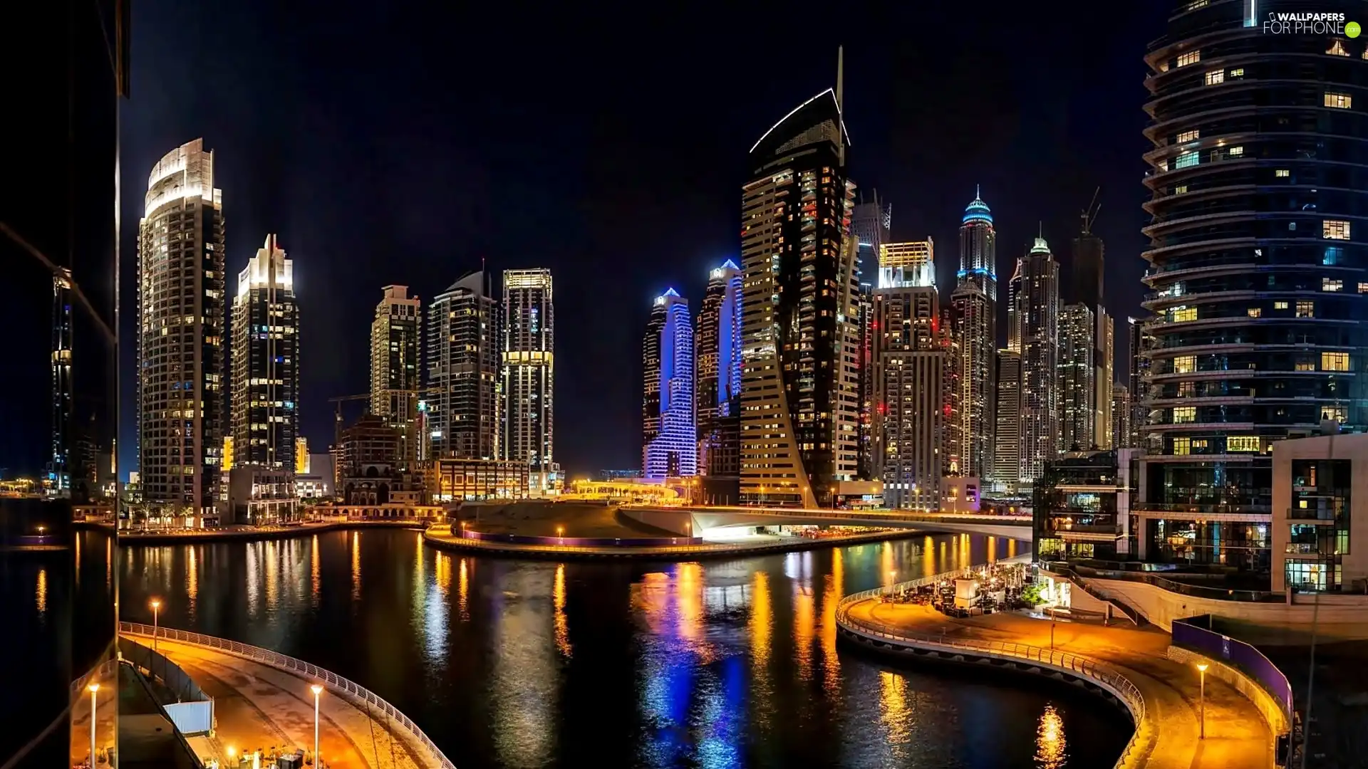 Abu Dhabi, night, clouds, fragment, skyscrapers