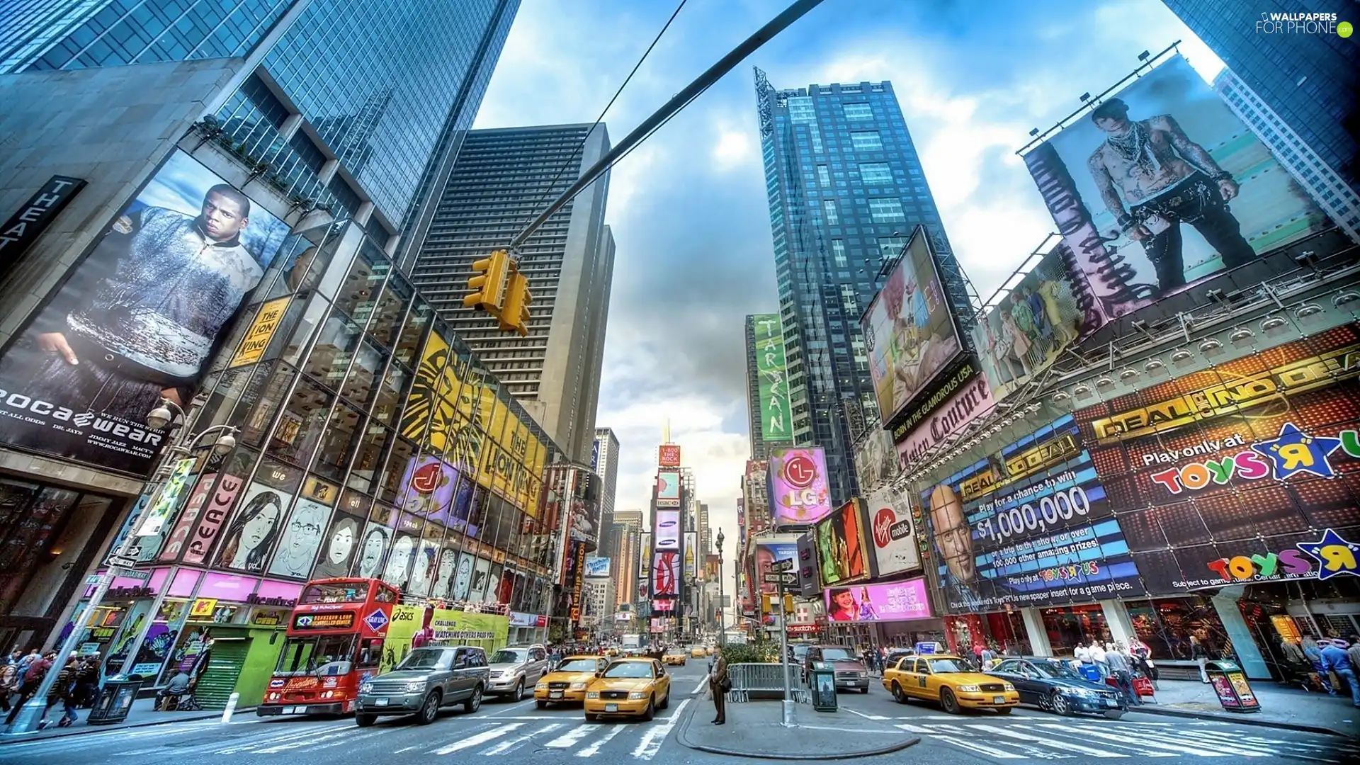 advertising, skyscrapers, Square, 7 Avenue, Times, clouds