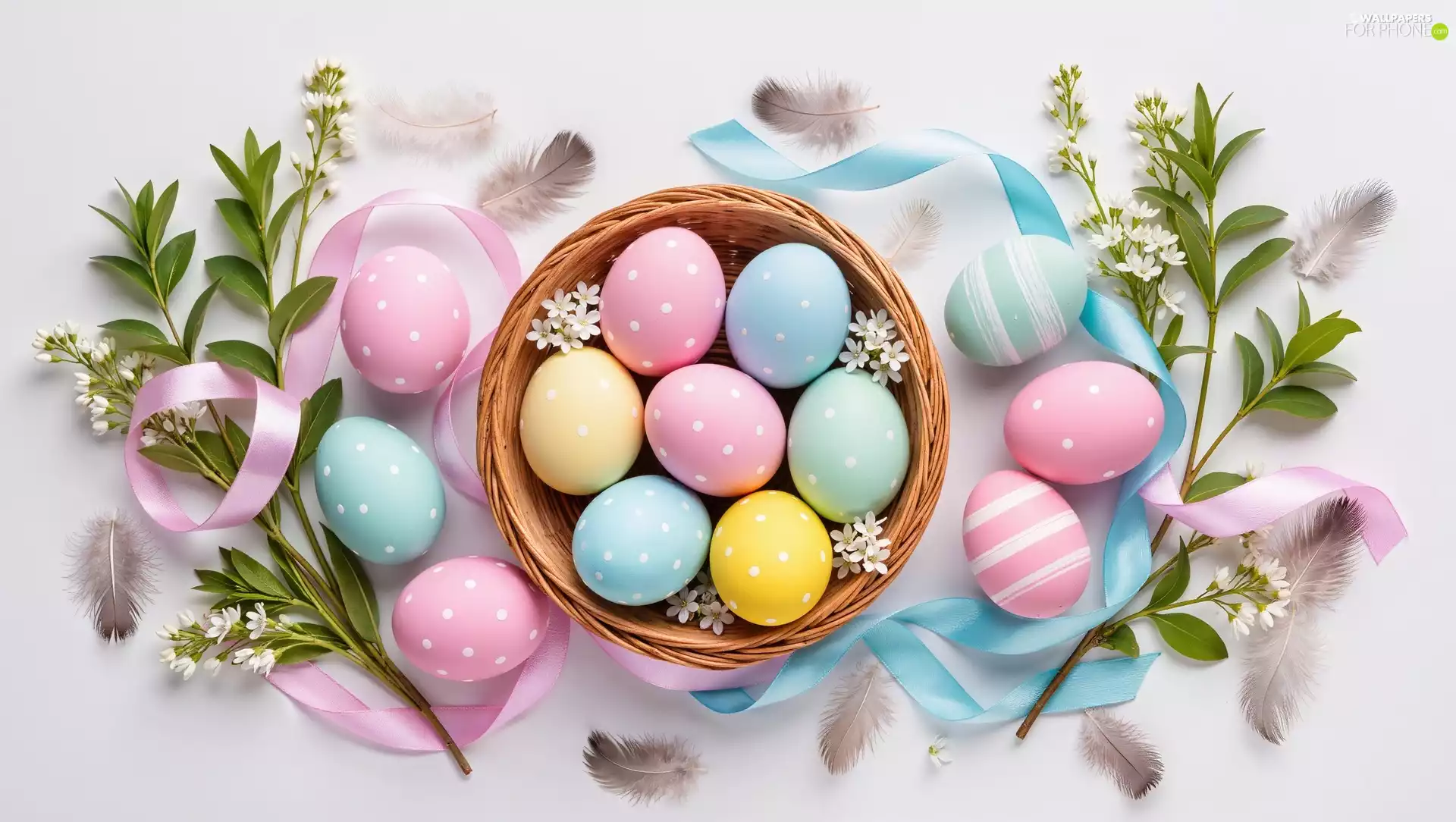 basket, Easter, ribbon, Ai, Twigs, eggs