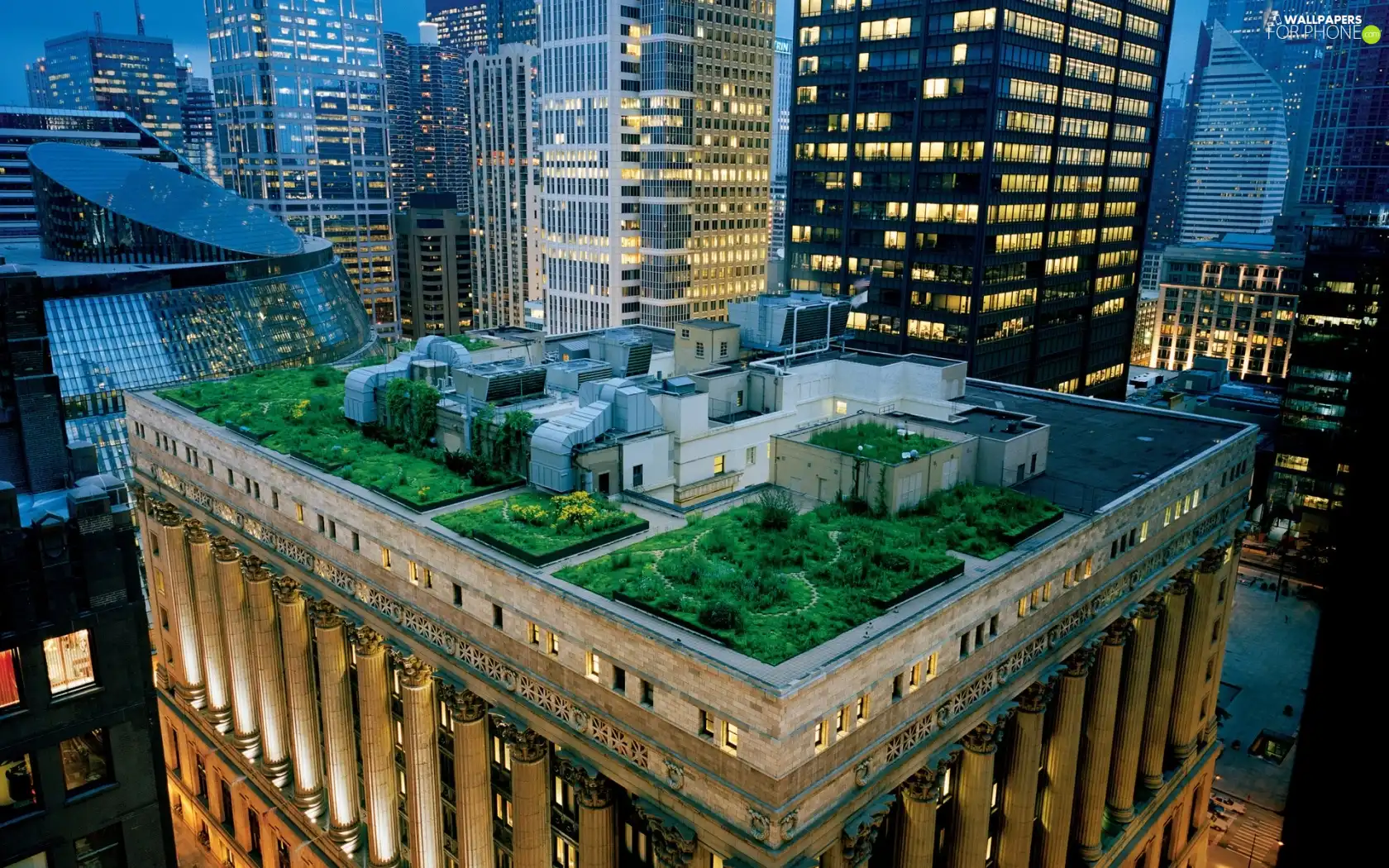 an, Roof, clouds, Garden, skyscrapers