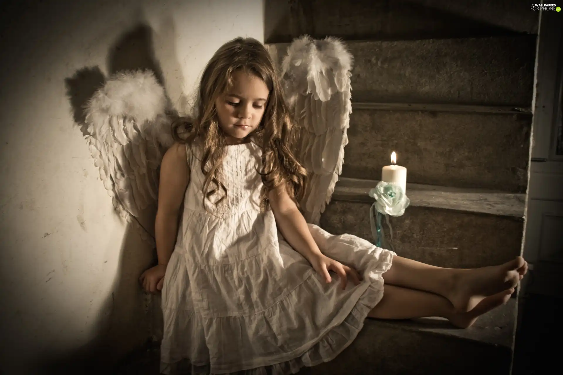 Stairs, girl, angel, small
