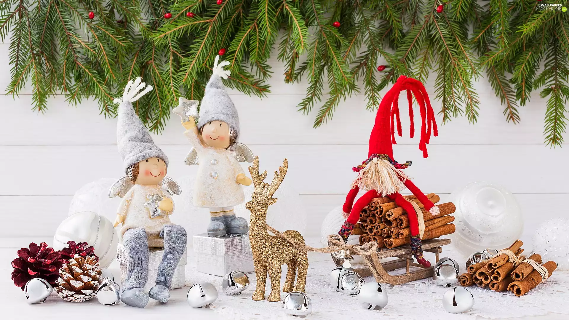 reindeer, composition, sledge, angels, Christmas, Santa, Twigs