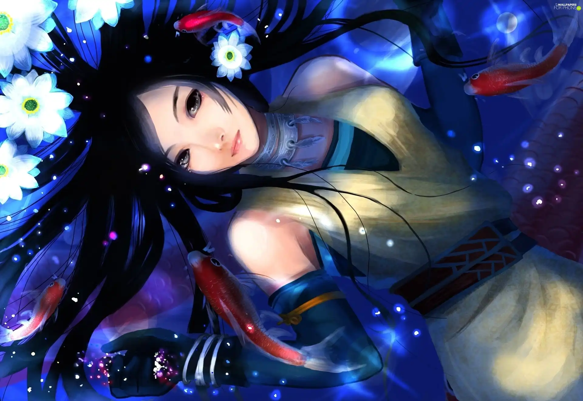 Anime, girl, Flowers