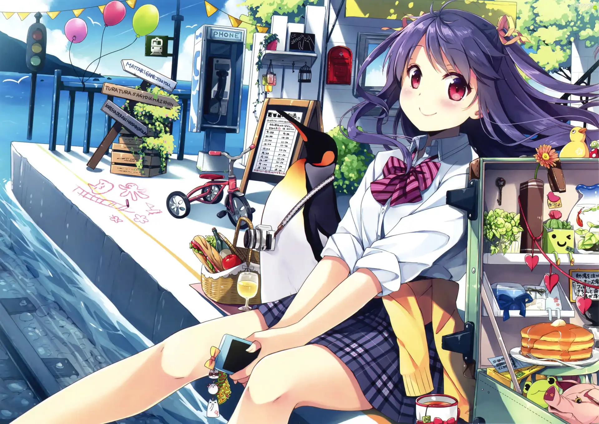girl, water, Anime, Telephone