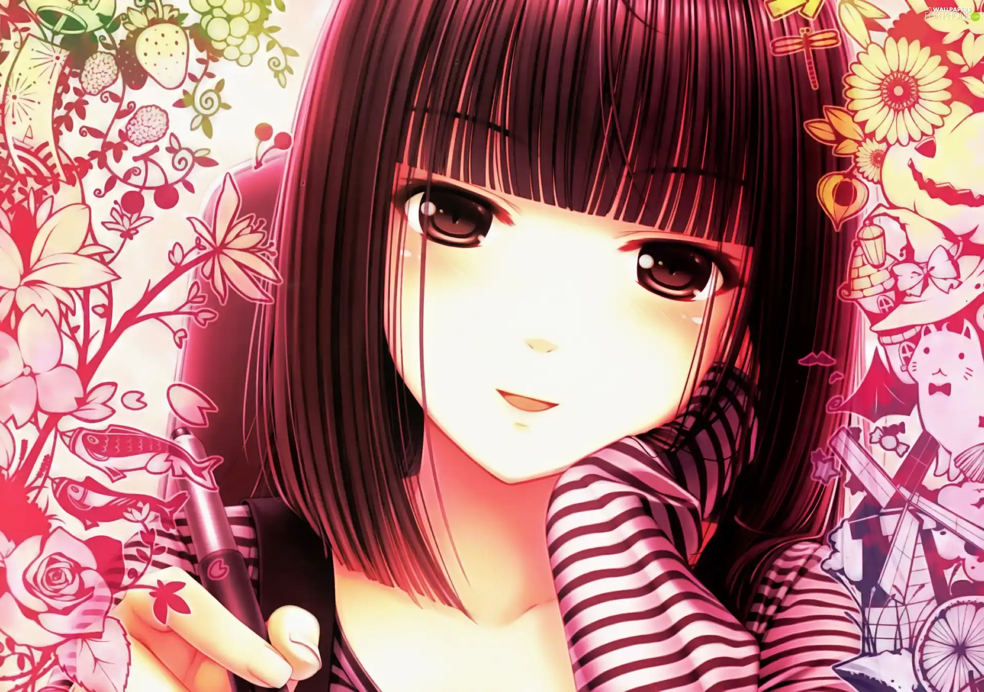 Anime, girl, pen