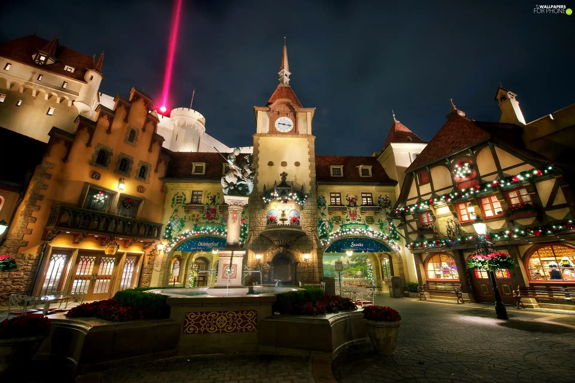 apartment house, Town, California, USA, Disneyland, Night