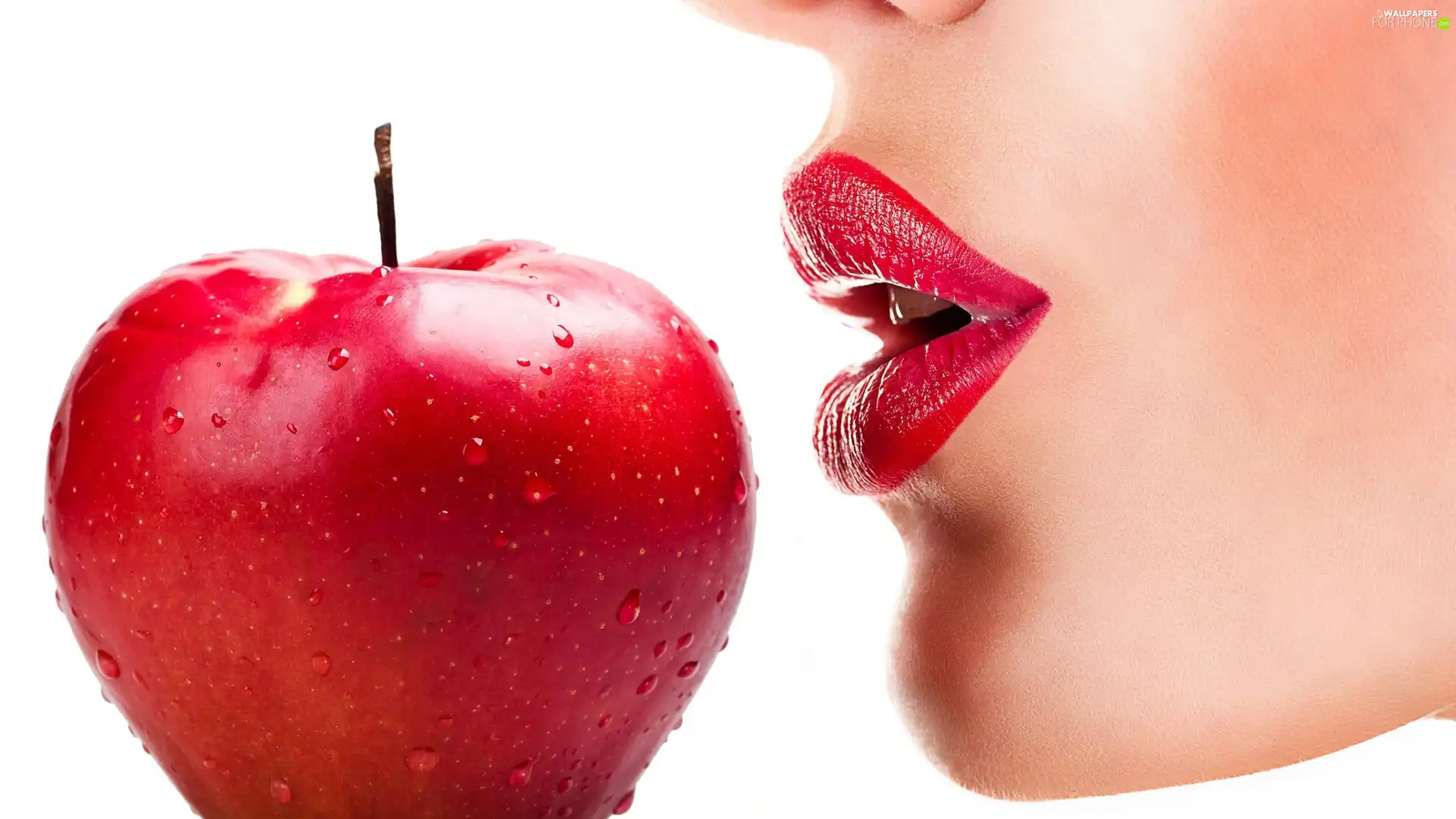 Women, lips, Apple, Red
