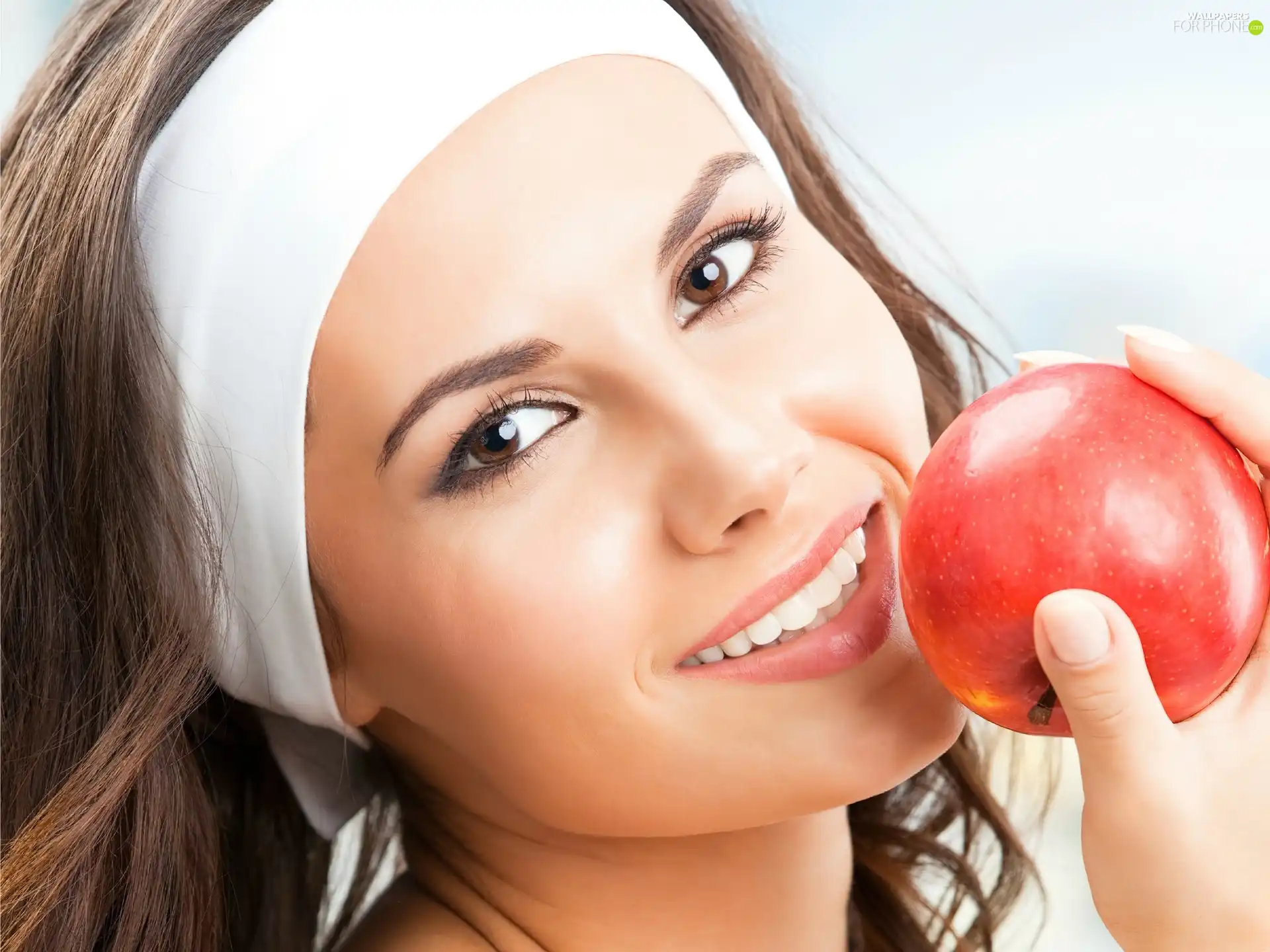 Apple, smiling, Women