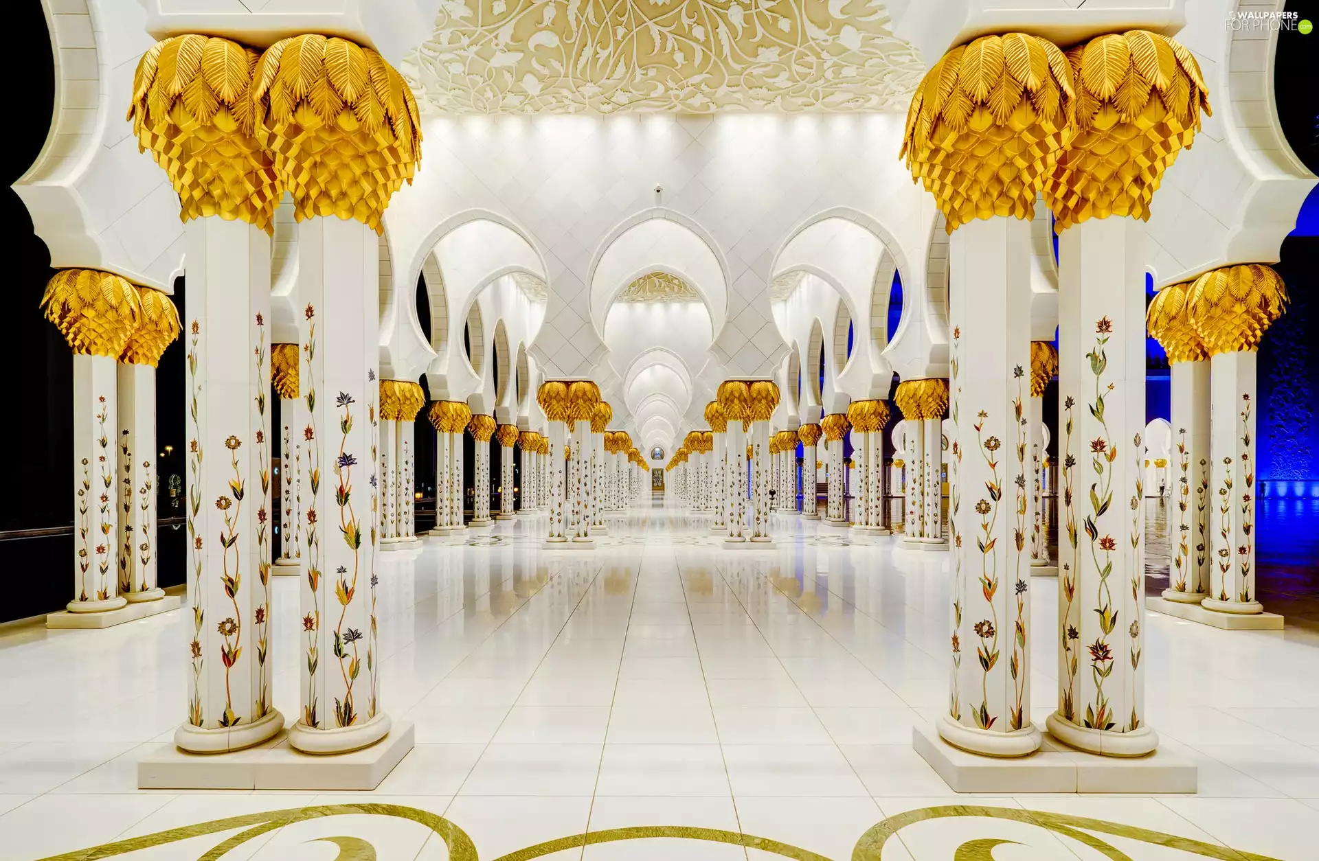 Mosque of Mary, mother of Jesus, marble, Sheikh Zayed Grand Mosque, Gold, Abu Dhabi City, United Arab Emirates, column
