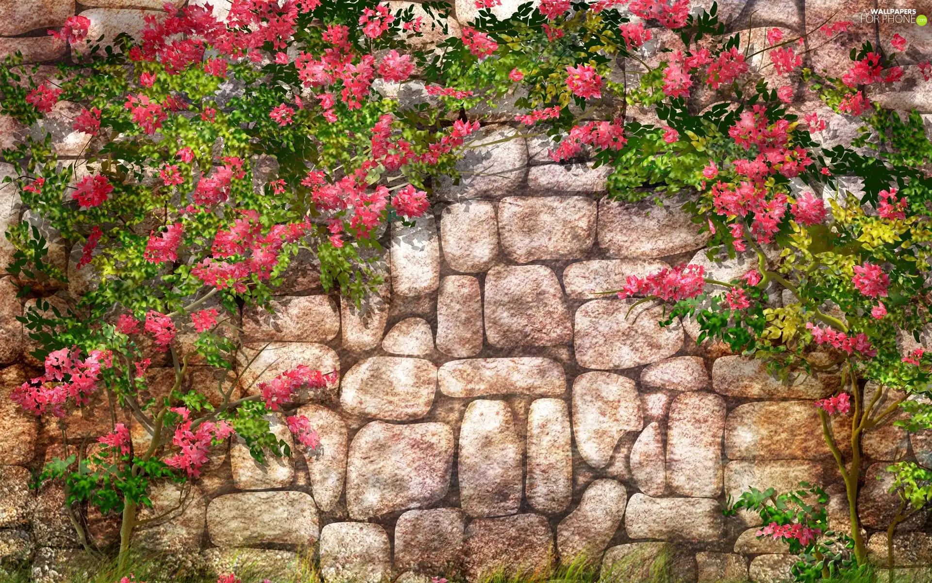 Flowers, stone, Art, ledge