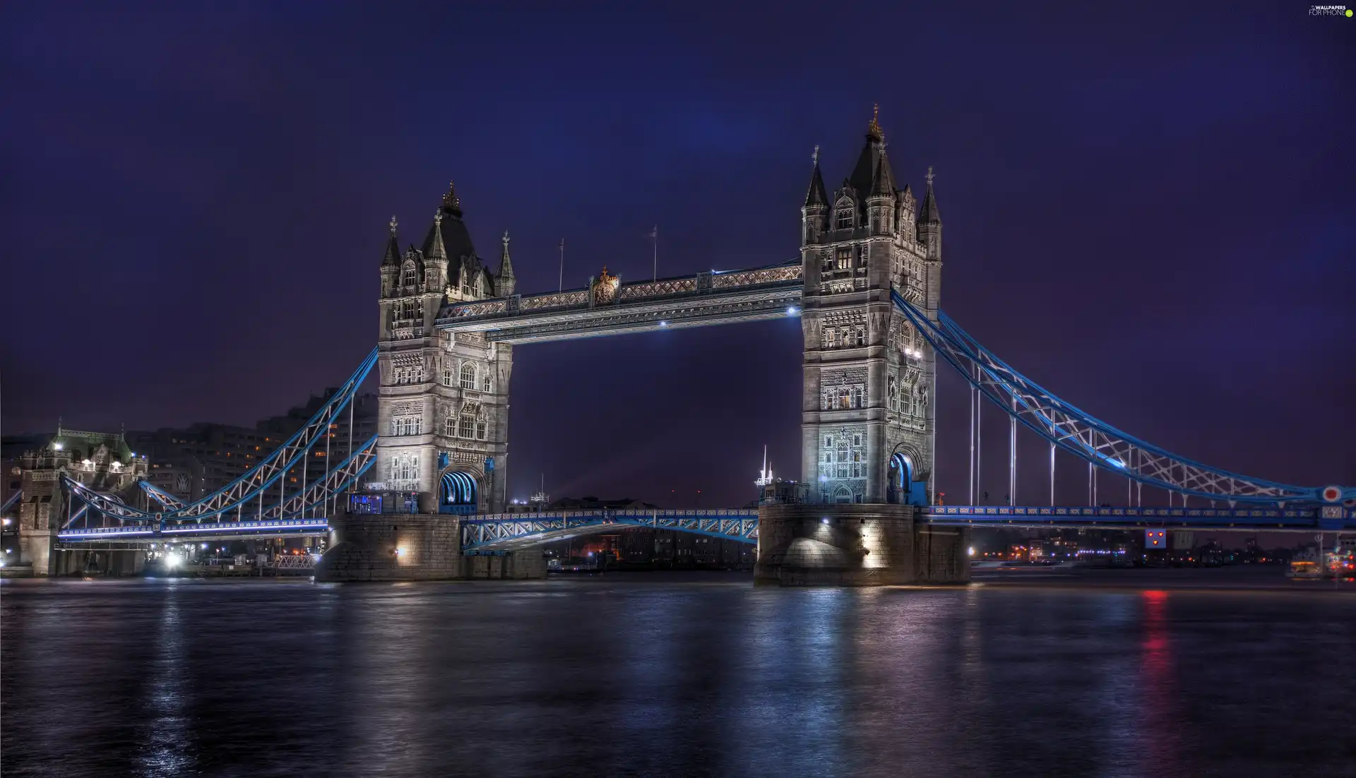 England, Tower Bridge, City at Night, London