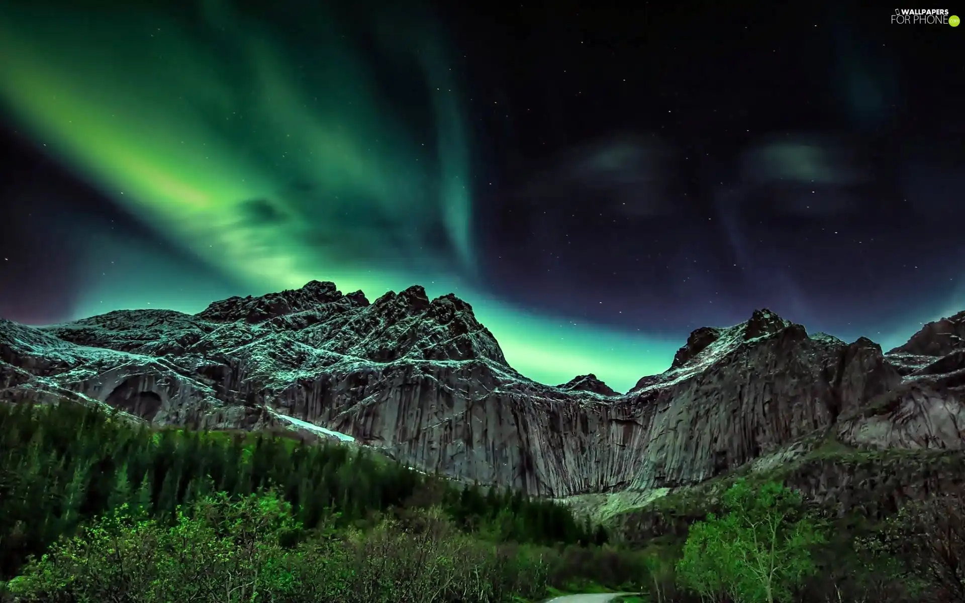 Mountains, Norway, aurora polaris