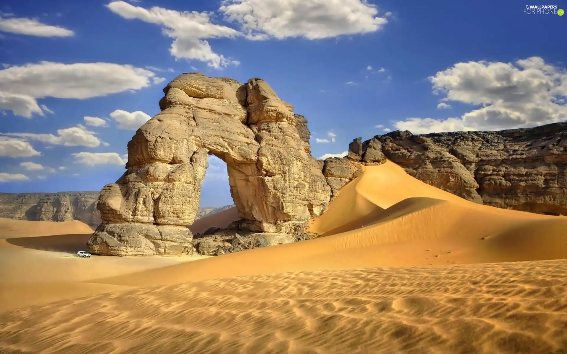 Desert, Dunes, Automobile, rocks